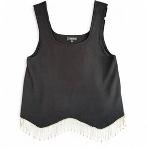 Women’s Black Fringe Hem Sleeveless Tank Top Rhinestone Detail Plus Size 2XL
